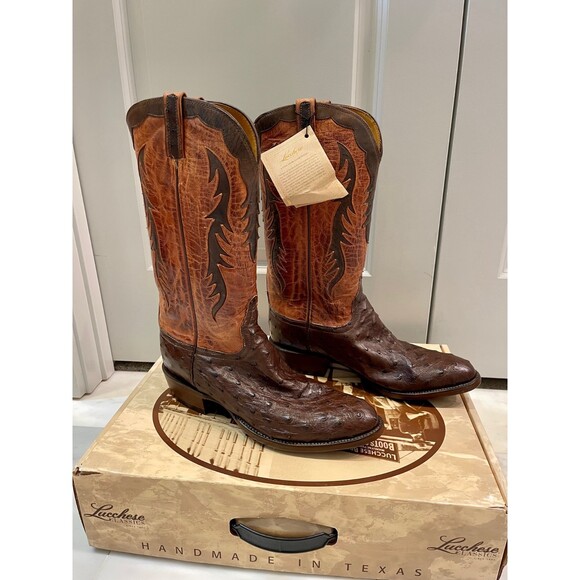 NIB LUCCHESE Classics Men's Sienna Pin Ostrich Medium Round Toe, Sz 10 D (Reg) - Picture 1 of 12